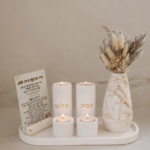 מגש פמוטי שבת הוד מרבל כיתוב זהב