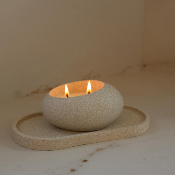 ⁦נר שאגי טקסטורת אבן לבן שמנת⁩ – תמונה ⁦2⁩