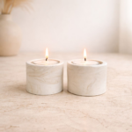 זוג פמוטי שבת בגימור מרבל בגווני לבן שמנת וחום